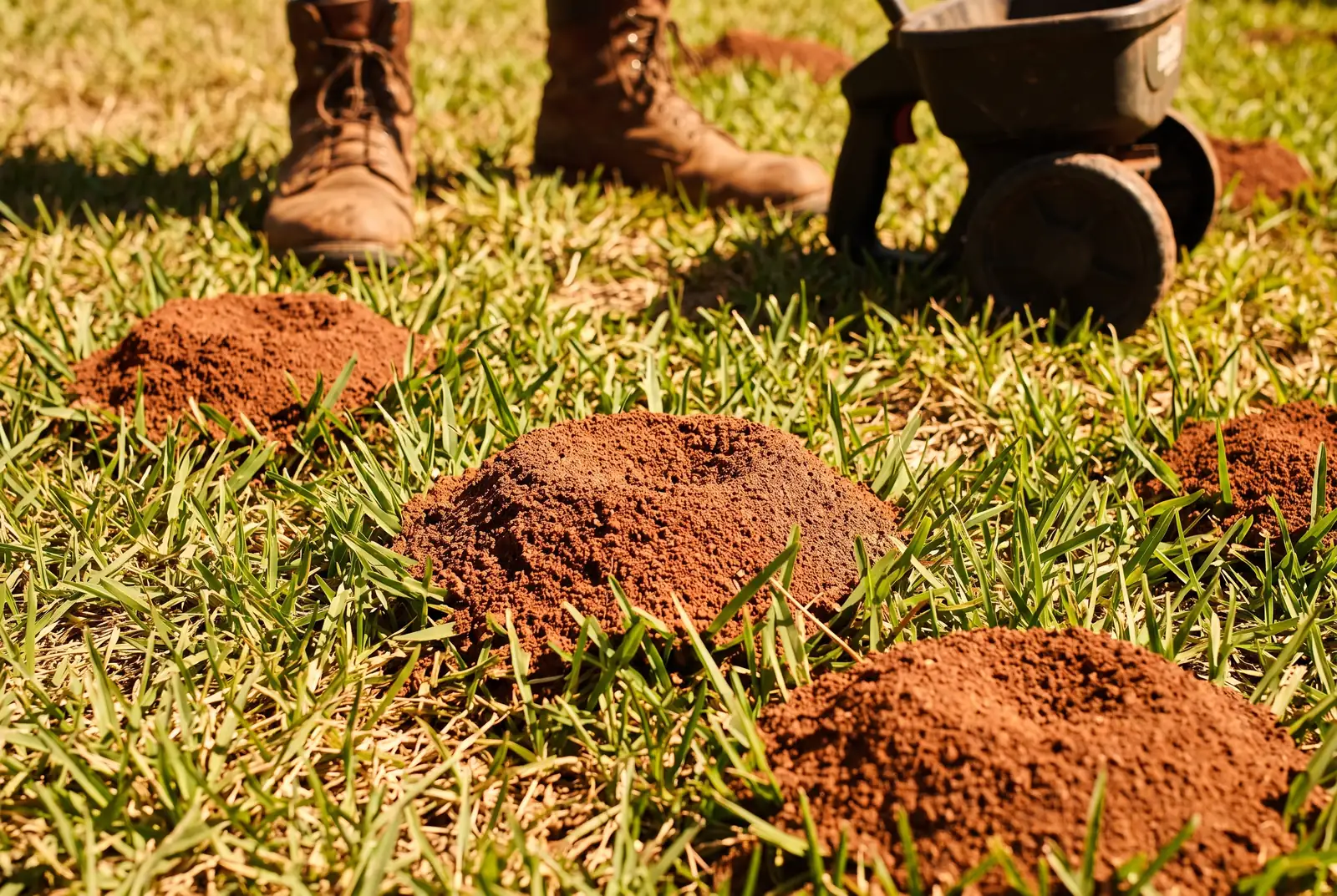Fire ant mounds treated across a Texas lawn